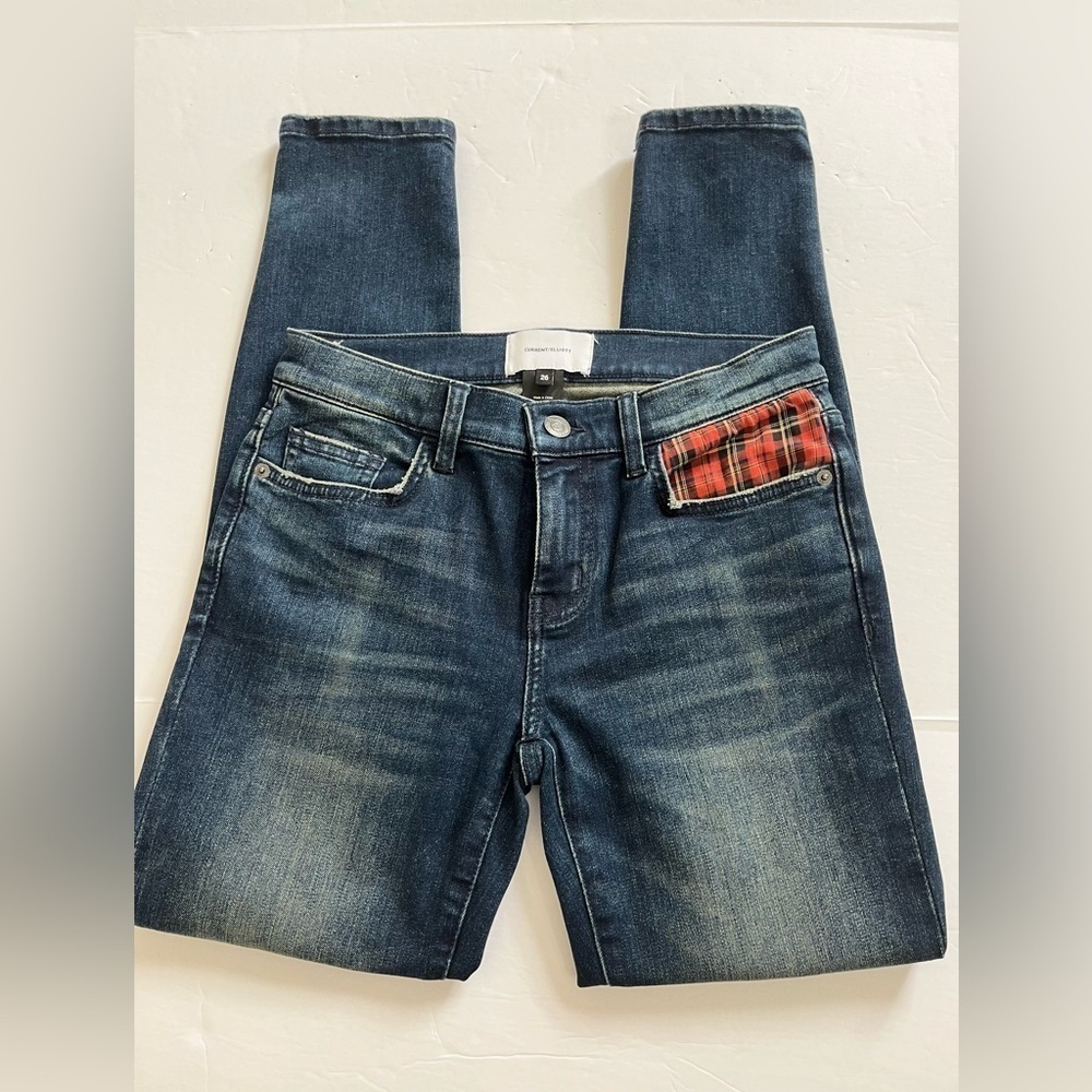 Current / Elliott Stiletto Plaid Pocket Skinny Jeans Size 26
